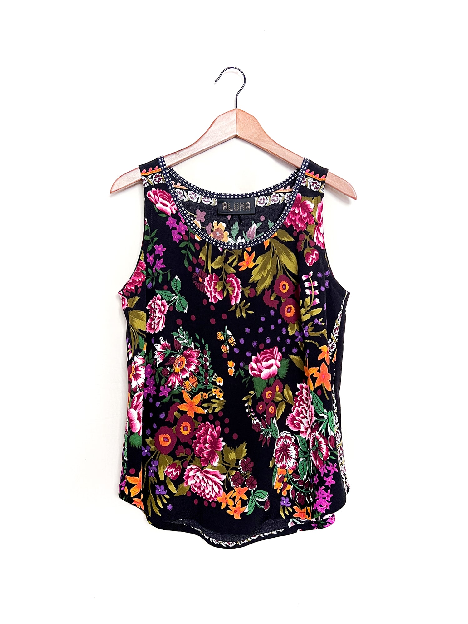 Black Blue Sheer Chiffon Geometric Floral outlet Sleeveless Tank Top